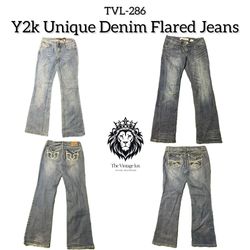 Y2K Unique Denim Flared Jeans (TVL-286)