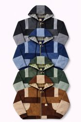 CR1152 Upcycled Patchwork Denim Hooded Zip Jacket