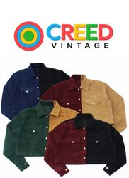 CR1154 Upcycled Corduroy Two-Tone Button-Up Croppe..
