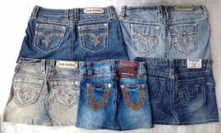 CR6033 Upcycled True Religion & Rock Revival Skirt..
