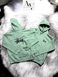 Stussy rework style mint green zipper hoodie