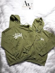 Stussy rework style green zipper hoodie
