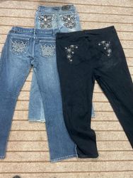 Y2K Vintage Flared Embellished Jeans-EM 02