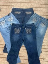 Vintage Embellished Flared Jeans-40pcs-EM-04