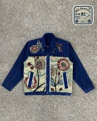 Veste en jean avec motifs de tapisserie recyclés