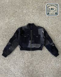 Veste bomber courte en denim patchwork recyclé