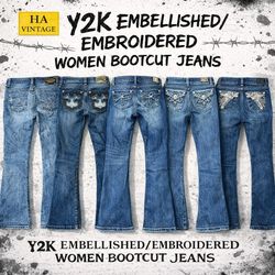 Jeans bootcut brodés embellis Y2K