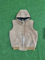 Rework style acid wash brown hooded gilets