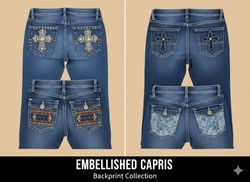 Verzierte Capris-Jeans Rückendrucke 0188