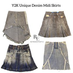 Jupe midi en denim unique Y2K RE-2748