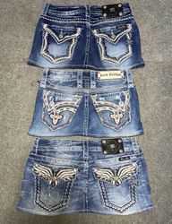 Miss Me True Religion Rock Revival Mini Skirts