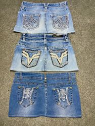 Y2K embroidered denim skirt