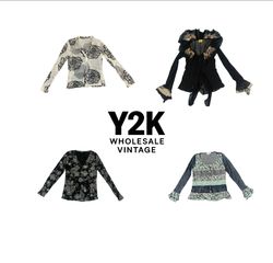 Y2K European Mesh Long sleeve Tops with jean Paul ..