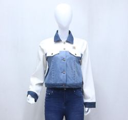cr1193 Upcycled Cropped Denim Panel Jacket