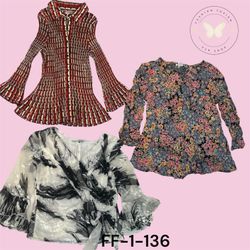 Poly Fabric Printed Long Sleeve Casual Blouse (FF-..