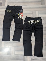 Calças Pretas Flare Ed Hardy Femininas 'Love Kills..