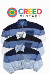 CR1210 Upcycled Color-Block Denim Zip Jacket