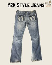 Y2K刺繍入り/装飾ジーンズ（シルバー、ロック&ロール、LAアイドルを含む） - [TS-0410]