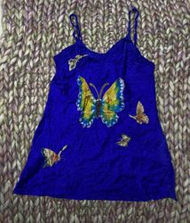 blue butterfly-patterned camisole top