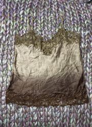 brown and beige silk blend lace trim camisole top