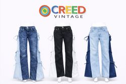 CR1266 Upcycled Lace-Tie Flare Denim Pants