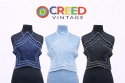 CR1268 Upcycled Denim Star Halter Top