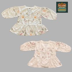 Wiederverwertete Tischdecken Puffärmel Bluse