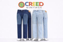 CR1270 Upcycled Woven-Panel Denim Jeans