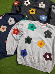Upcycle Nike flowers patchwork sweatshirt