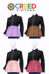 CR1304 Upcycled Color-Block Peplum Zip Jacket