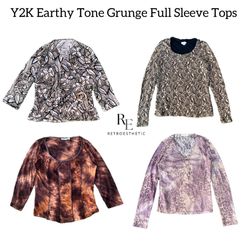 Y2K Earthy Tone Vibe Printed Long Sleeve Tops RE-2..