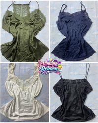 Y2K Vintage Satin Cami Top Bundle – Elegant Neutra..