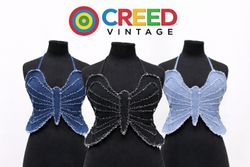CR1324 Upcycled Denim Schmetterling Crop Top