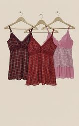 Blusas de Alças de Xadrez Vintage e Renda