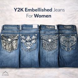Y2K Bootcut Embellished Women Jeans