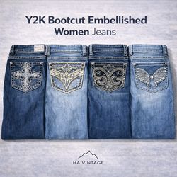 Y2K Bootcut Embellished Women Jeans