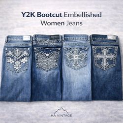 Y2K Bootcut Embellished Women Jeans