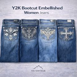 Y2K Bootcut Embellished Women Jeans