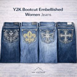 Y2K Bootcut Embellished Women Jeans