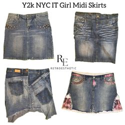 Y2K NYC IT Gril Denim Midi Skirts RE-2708