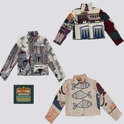 Upcycled Tapestry Front Button Jacket