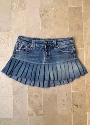 Upcycled Y2k Denim Mini Pleated Skirt
