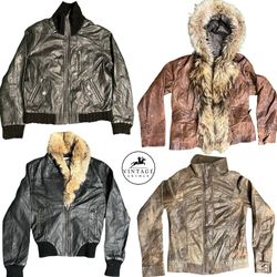 Vintage Original Leather Women Collar Zip Up & Fur..