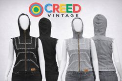 CR1375  Upcycled Raw Edge Denim Hooded Vest