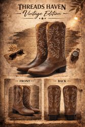 Vintage Brown Cowboy Western Boots – Classic Leath..