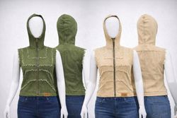 CR1386 Upcycled Raw Edge Denim Hooded Vest