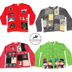 Vintage Christmas Jumpers and Cardigans: 10 Pcs (S..