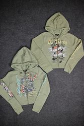 Ed Hardy Women's Sage Green Cropped Zipper Hoodies