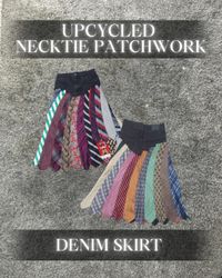 Upcycled Necktie Patchwork Denim Skirt