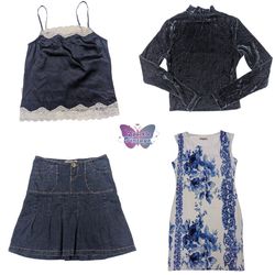 Y2K Printed Dresses - Denim Mini skirts & Mix Blou..